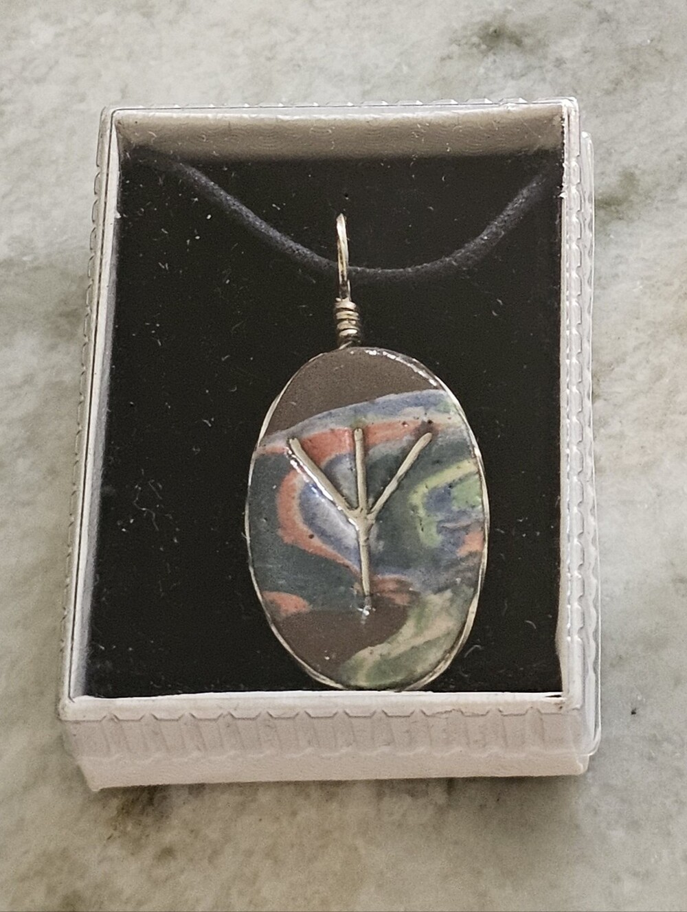 Mystical Theme Algiz Rune Pendant With 35" Black Cord, No Clasp